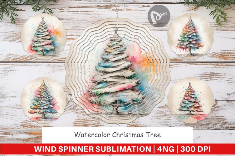 Wind Spinner Watercolor Christmas Tree