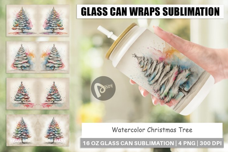 Glass Can Wraps Watercolor Christmas Tree