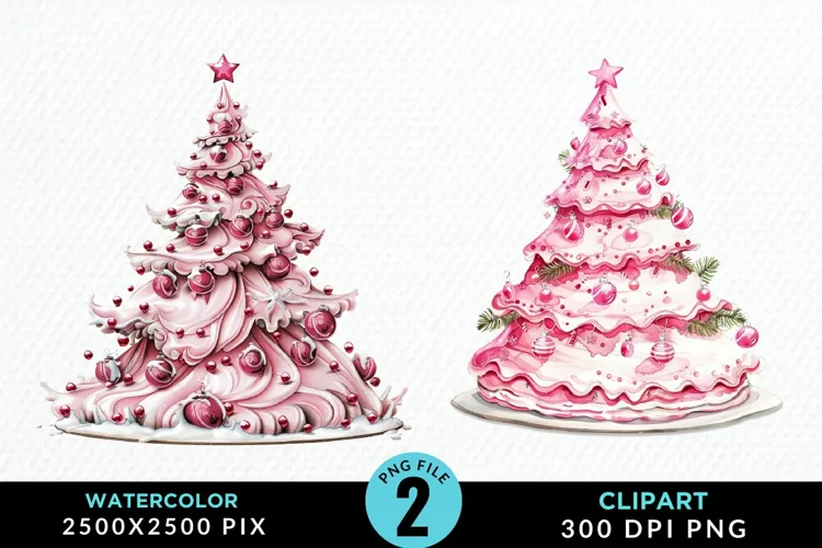 Watercolor Christmas Tree Cake Graphics Clipart