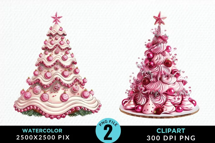 Watercolor Christmas Tree Cake Design Clipart