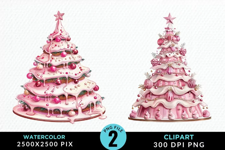 Watercolor Christmas Tree Cake Graphics Clipart