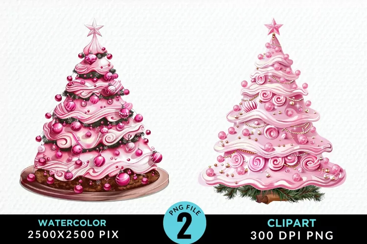 Watercolor Christmas Tree Cake Design Clipart