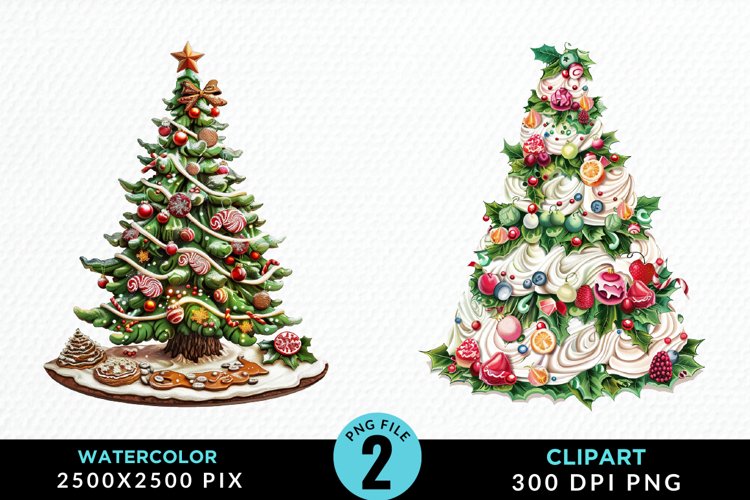 Watercolor Christmas Tree Cake Design Clipart