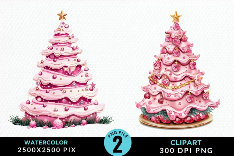 Watercolor Christmas Tree Cake Graphics Clipart