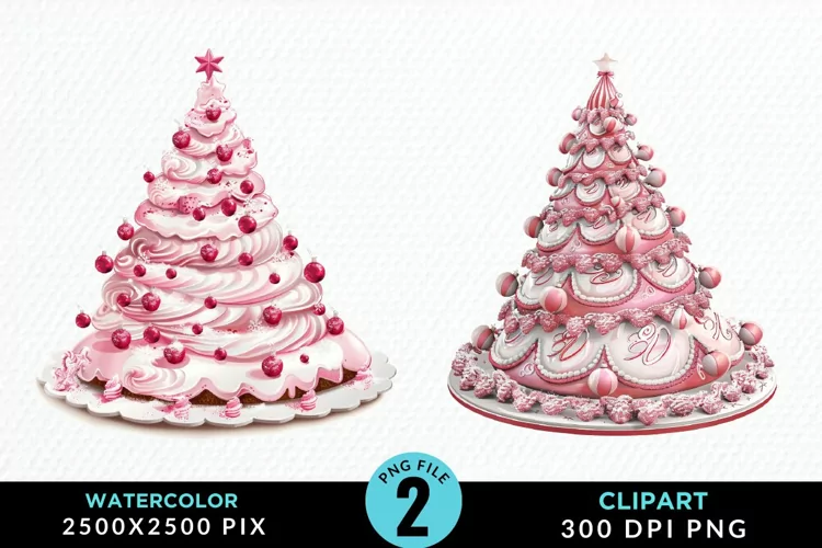 Watercolor Christmas Tree Cake Graphics Clipart