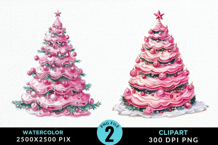 Watercolor Christmas Tree Cake Design Clipart