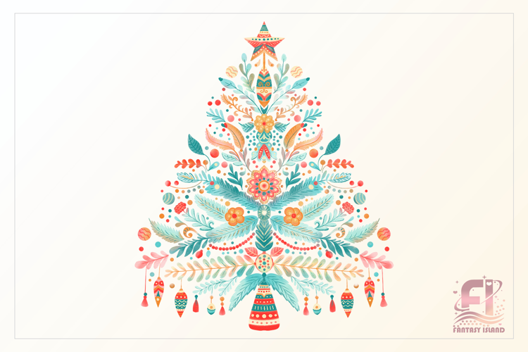 Boho Christmas Tree | Watercolor Clipart PNG | Sublimation