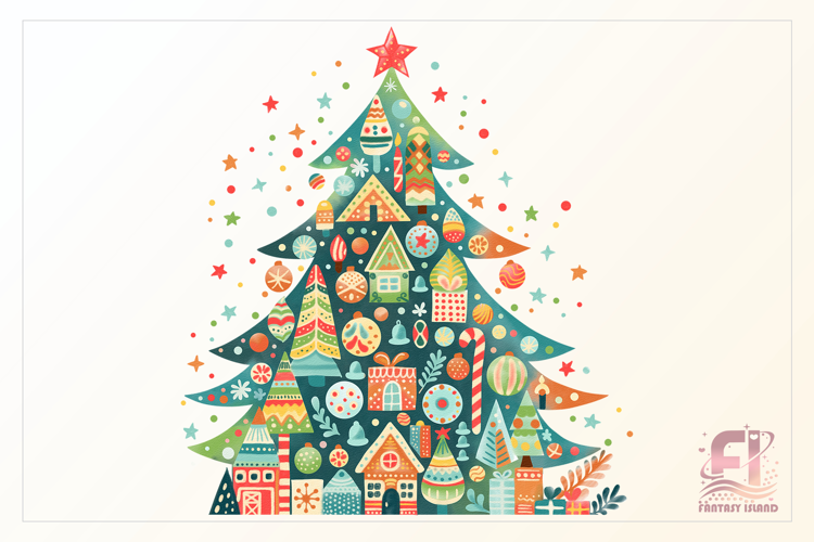 Boho Christmas Tree | Watercolor Clipart PNG | Sublimation