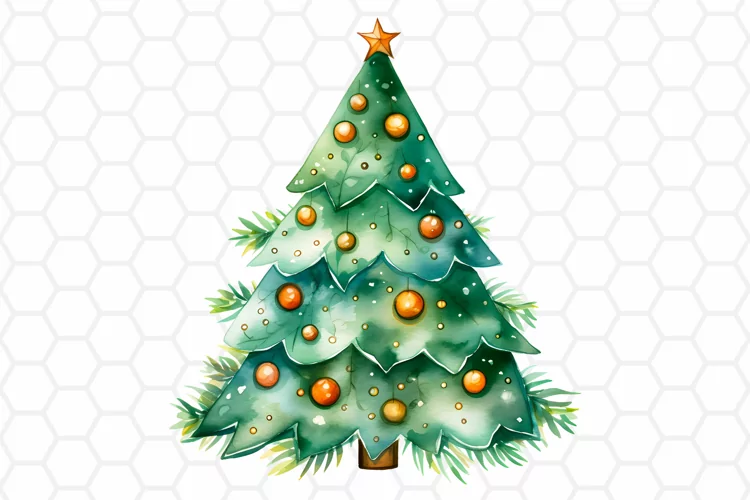 Watercolor Christmas Tree Clipart, Sublimation PNG