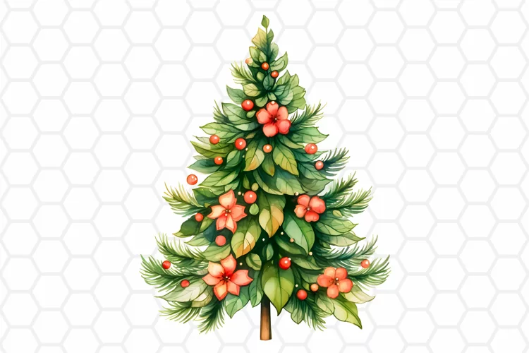 Watercolor Christmas Tree Clipart, Sublimation PNG