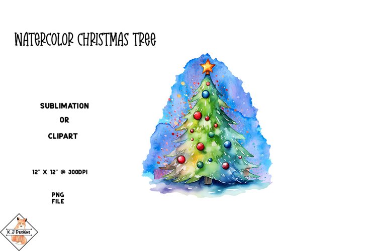 Watercolor Christmas Tree Clipart | Sublimation Designs example image 1