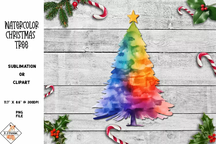 Watercolor Christmas Tree Clipart | Sublimation Designs
