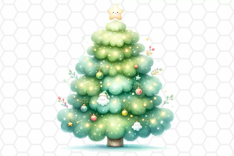 Watercolor Christmas Tree Clipart, Sublimation PNG