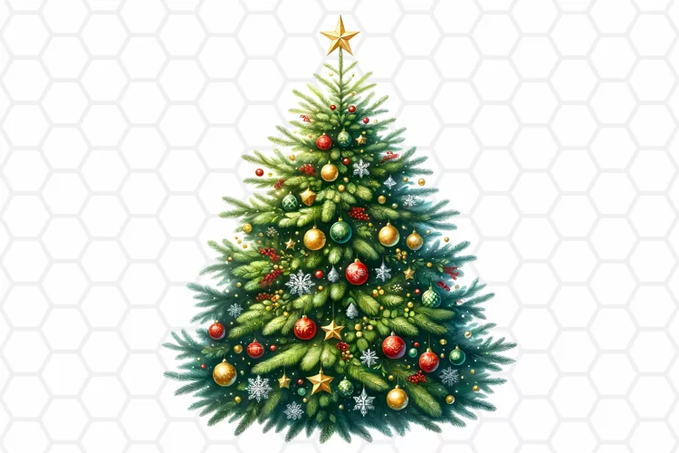Watercolor Christmas Tree Clipart, Sublimation PNG
