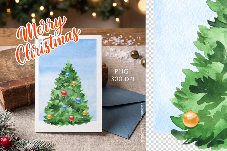 Watercolor Christmas Tree Graphic PNG