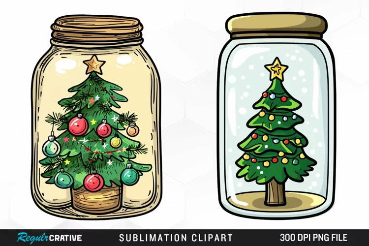 Watercolor Christmas Tree In A Jar Exquisite Clipart