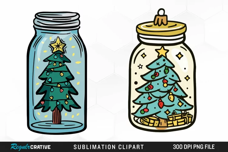 Watercolor Christmas Tree In A Jar Exquisite Clipart