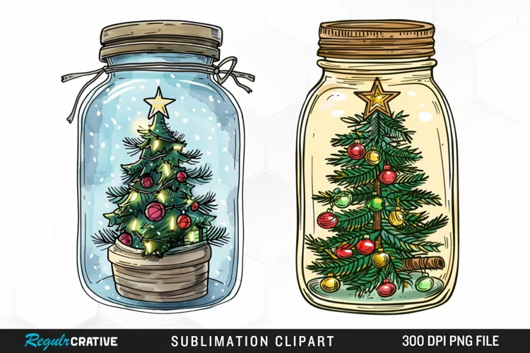 Watercolor Christmas Tree In A Jar Exquisite Clipart