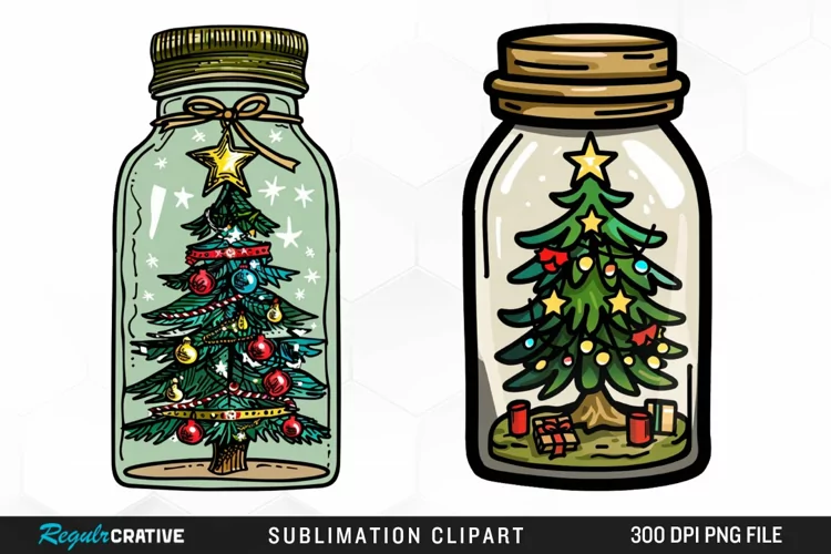 Watercolor Christmas Tree In A Jar Exquisite Clipart