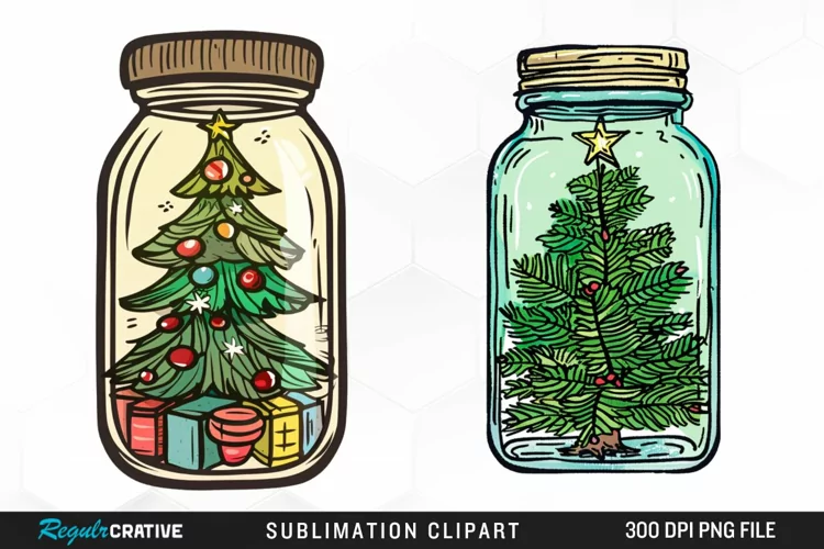 Watercolor Christmas Tree In A Jar Exquisite Clipart