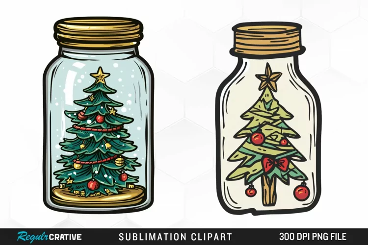 Watercolor Christmas Tree In A Jar Graphic Clipart