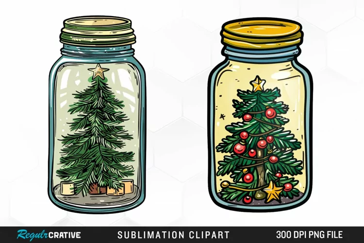Watercolor Christmas Tree In A Jar Graphic Clipart
