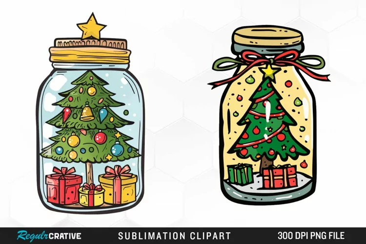 Watercolor Christmas Tree In A Jar Graphic Clipart