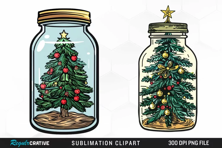 Watercolor Christmas Tree In A Jar Exquisite Clipart