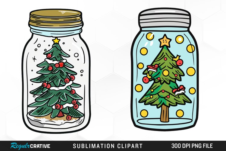 Watercolor Christmas Tree In A Jar Graphic Clipart