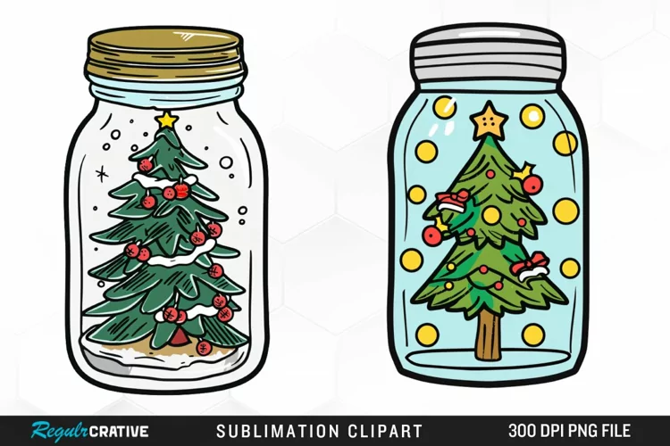 Watercolor Christmas Tree In A Jar Graphic Clipart