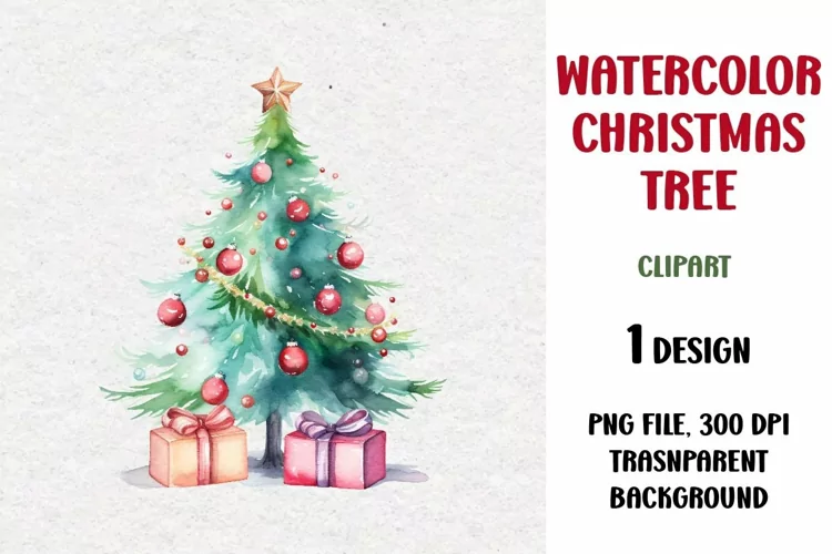 Watercolor Christmas Tree, Clipart, PNG