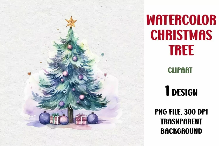 Watercolor Christmas Tree, Clipart, PNG
