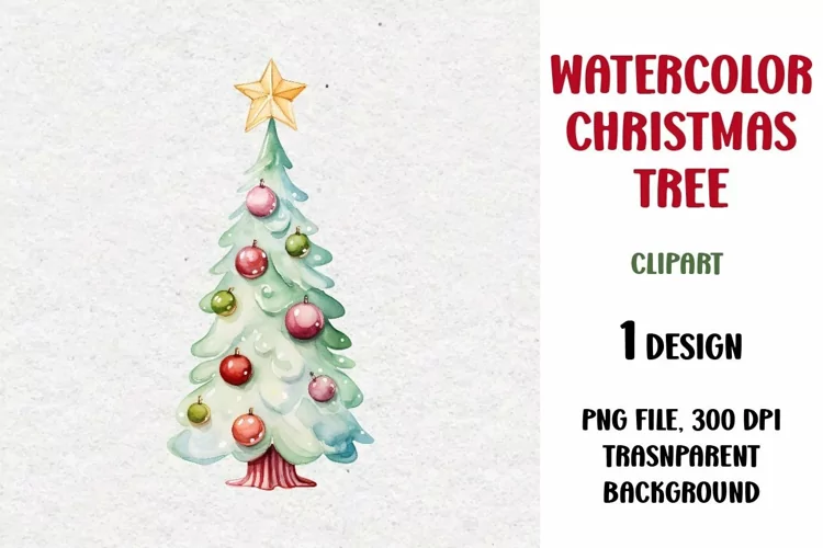 Watercolor Christmas Tree, Clipart, PNG