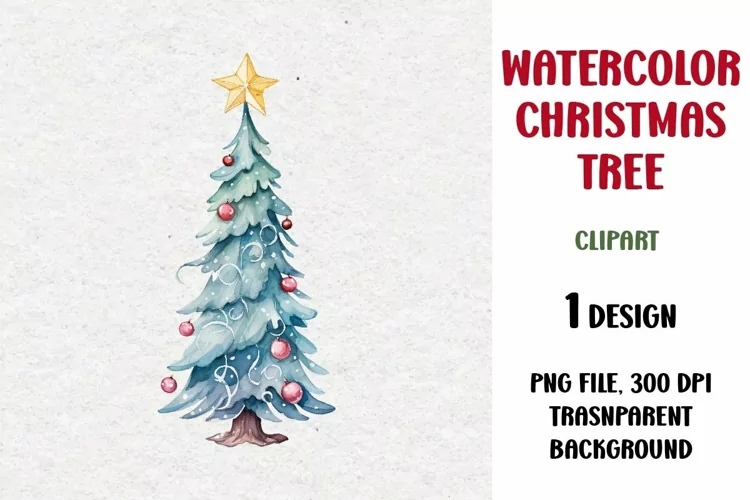 Watercolor Christmas Tree, Clipart, PNG