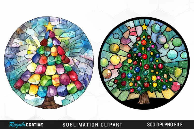 Stained Glass Christmas Tree Exquisite Clipart