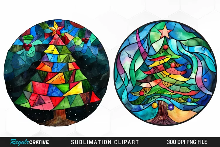 Stained Glass Christmas Tree Graphic Clipart