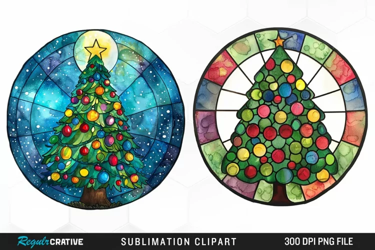 Stained Glass Christmas Tree Exquisite Clipart