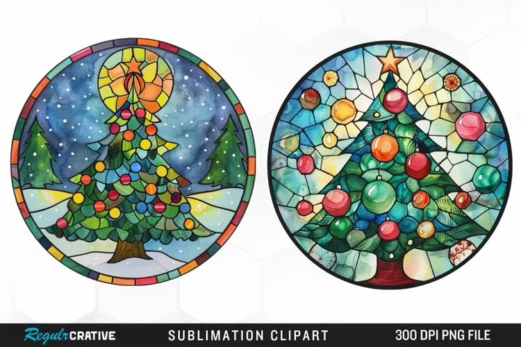 Stained Glass Christmas Tree Exquisite Clipart