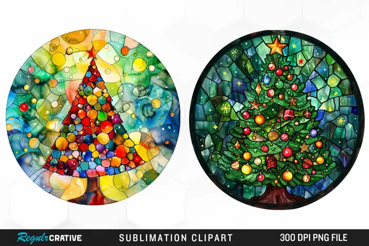 Stained Glass Christmas Tree Exquisite Clipart