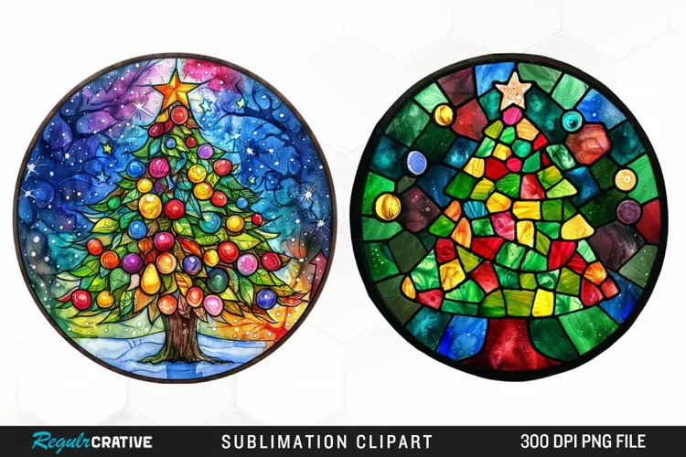 Stained Glass Christmas Tree Exquisite Clipart