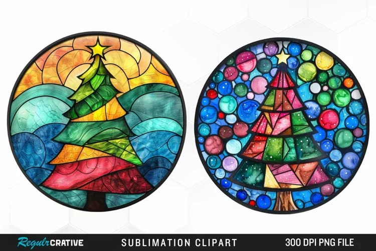 Stained Glass Christmas Tree Exquisite Clipart