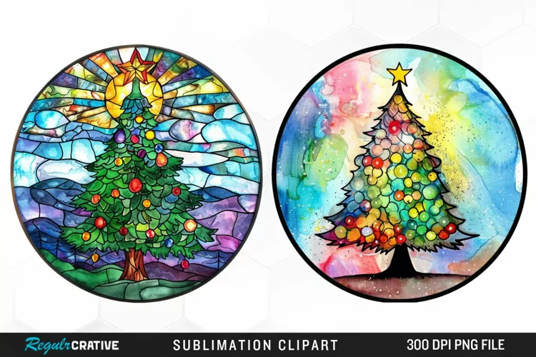 Stained Glass Christmas Tree Exquisite Clipart