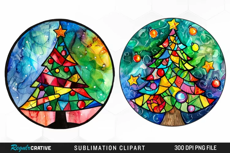 Stained Glass Christmas Tree Graphic Clipart