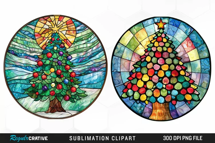 Stained Glass Christmas Tree Exquisite Clipart