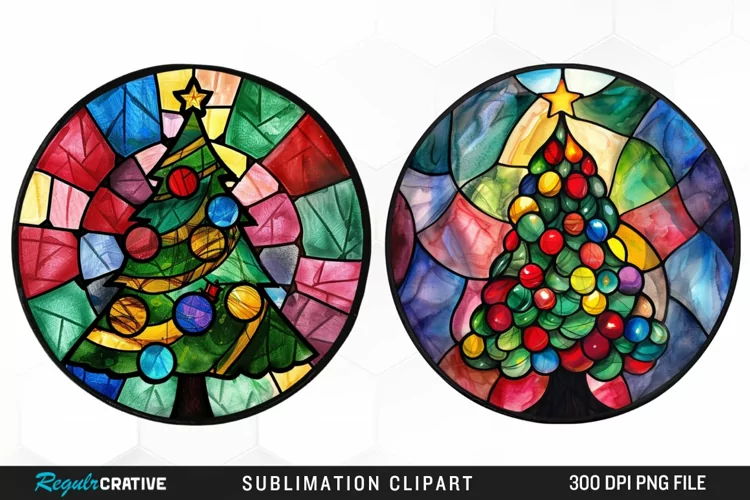 Stained Glass Christmas Tree Exquisite Clipart