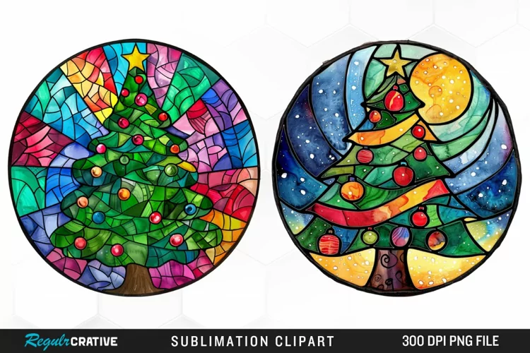 Stained Glass Christmas Tree Exquisite Clipart