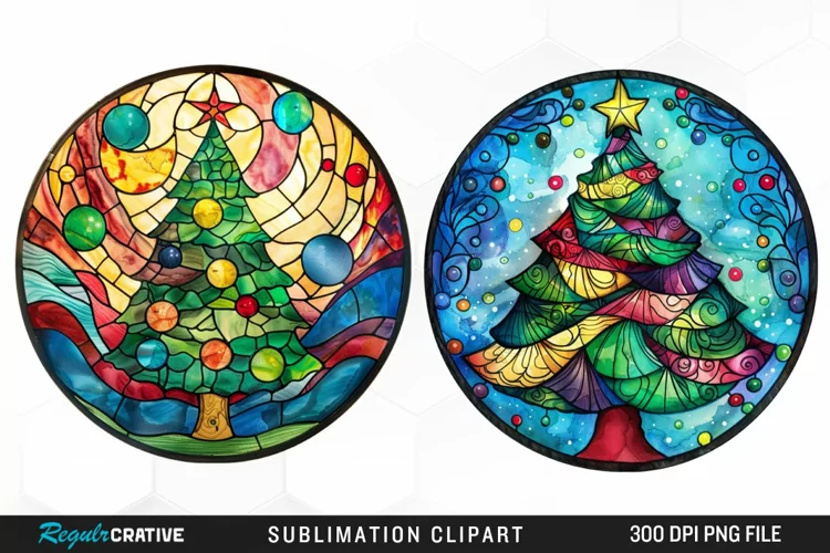 Stained Glass Christmas Tree Graphic Clipart