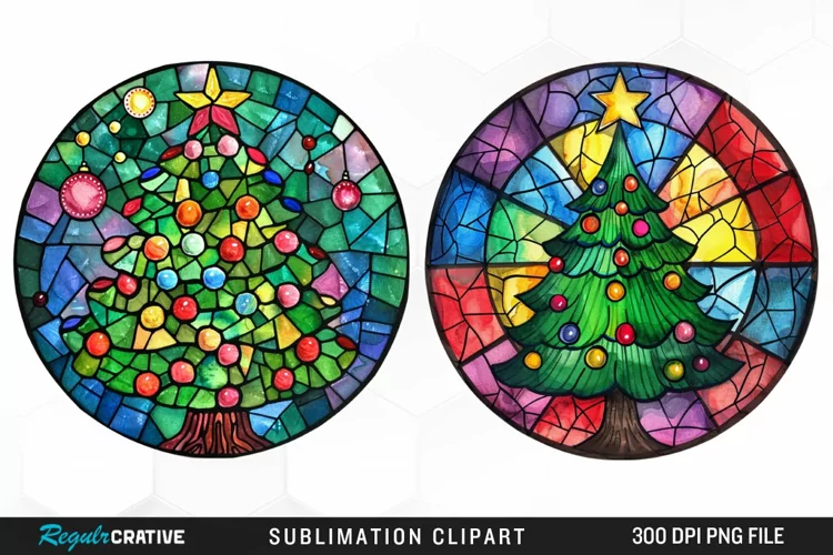 Stained Glass Christmas Tree Graphic Clipart