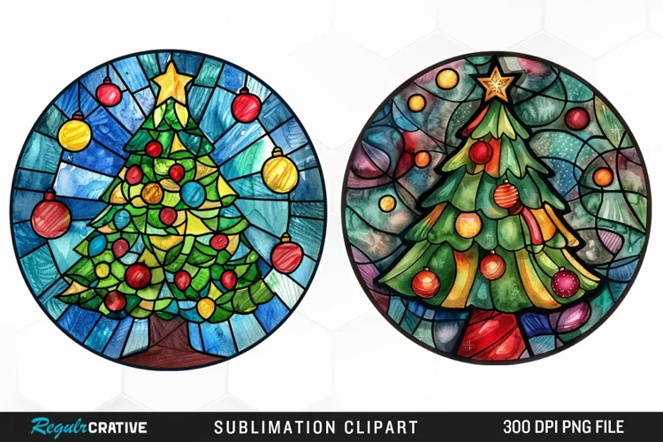 Stained Glass Christmas Tree Exquisite Clipart