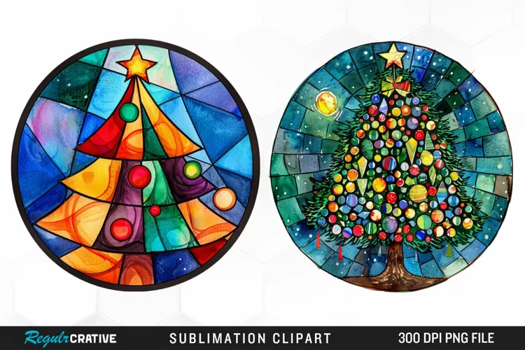 Stained Glass Christmas Tree Graphic Clipart